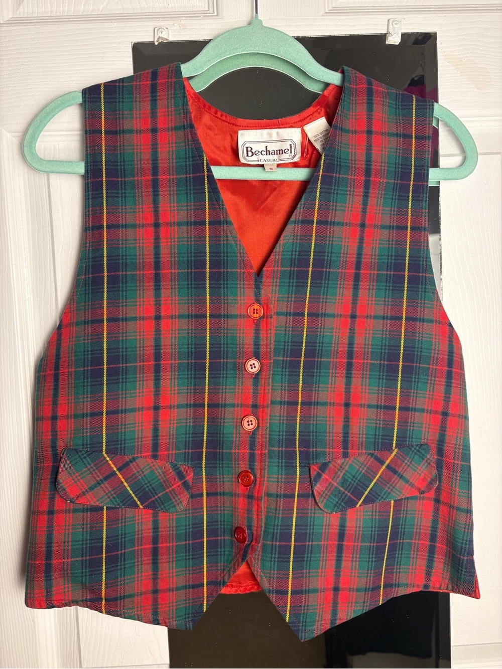 Vintage Bechamel Christmas Plaid Holiday Vest Small